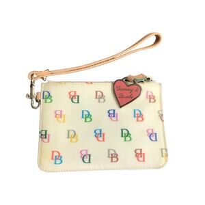 Dooney & Bourke Monogram Rainbow Zip Wristlet Coin Purse Key Chain Heart Fob